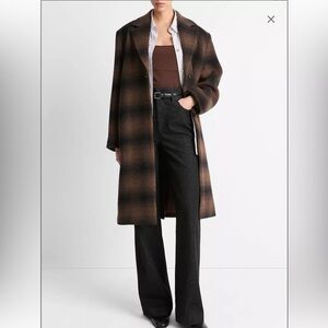 NEW Vince Shadow Plaid Italian Wool-Blend Car Coat Size Small
